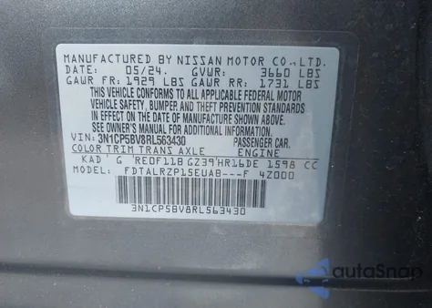 2024 Nissan Kicks S Xtronic Cvt из США, поврежденный, VIN 3N1CP5BV8RL563430